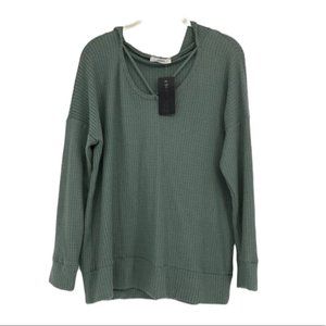 Cherish  Sage green waffle knit hooded pullover