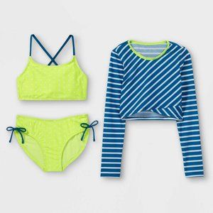 Cat & Jack Girls Long Sleeve Bikini Swimsuit Three-Piece Multicolor XS(4/5) NWT