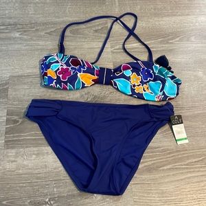 Women’s Cole of California size, large, navy floral, high-rise, bikini, new