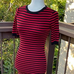 Seven sSisters red & black striped short sleeve knit woven Bodycon dress Small