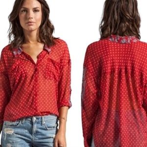 Free People Easy Rider Red Bandana Button Up Blouse Size Small