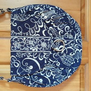 Vera Bradley Twirly Bird Floral Quilted Shoulder Bag Blue White