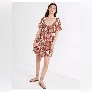 Madewell Silk Tie-Front Mini Dress in Sunflower Season