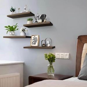 Wall Shelves, Rustic Wood Floating Shelves Set of 4, Hanging Storage She…