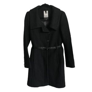 Soia & Kyo Black Wool Button-Down  Coat/Jacket Leather Belted Size M