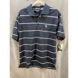 Jamplay Basic Wear Polo Shirt Adult Large Blue White Striped Button Golfer Mens