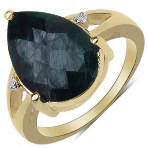 gorgeous 14k gold over st.silver diamonds and 5.2 ctw sapphire ring size 7