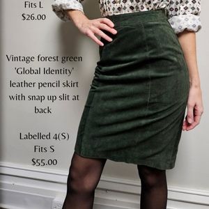 VINTAGE Forest Green 'Global Identity' Leather Pencil Skirt