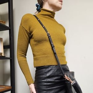 Mustard 'Wilfred Cyprie' Italian Merino Wool Funnel Neck Knit Sweater