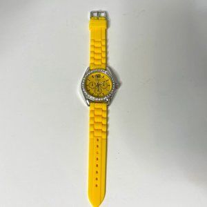 Geneva Womens Girls Rhinestone Yellow Silicone Band Fashion Casual Big Face 1.5"