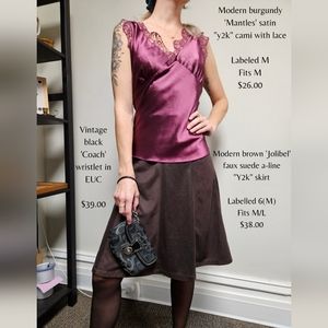 Burgundy 'Mantles' Satin "Y2K" Sleeveless Top with Lace Detail