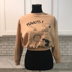 Peanuts Charlie Brown Sweatshirt Girls Size 12 - 14 Tan H&M Gathered Crop Top