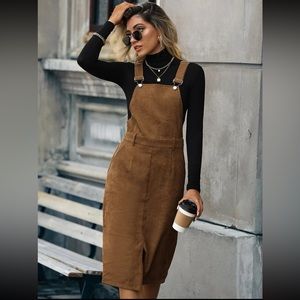 🍁Slit Front Corduroy Overall Dress