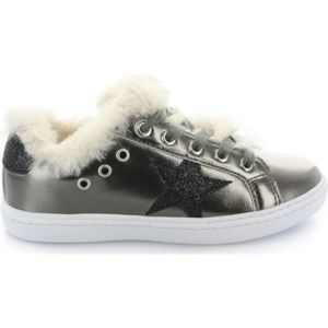 Hoo Shoes Ava's Faux Fur Star Lace Pewter and Black