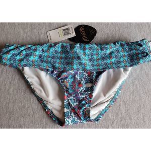 ATHENA TURQUOISE MULTI COLOR BANDED BIKINI BOTTOM SZ 4 NWT