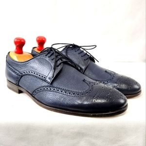 HENDERSON BARACCO Deer Leather Navy Blue Wingtip Derby Made Italy 43.5 IT / 10.5