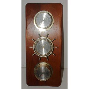 Vintage Sunbeam Weather Station Barometer Thermometer Humidity Wood Nautical The