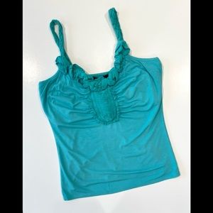 Etcetera Teal Rosette Tank Top with Braided Straps and Built in Bra Size S
