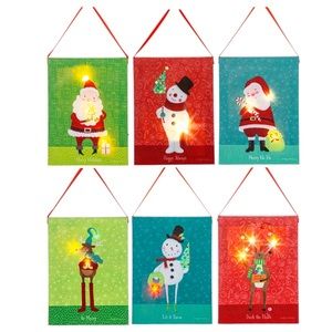 NWT Light Up Canvas Ornaments Holiday Christmas Set of 6