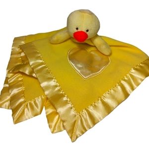 BABY BOOM Duck Lovey Security Blanket Yellow Satin Heart Musical Rock A Bye Baby