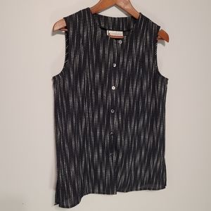 karolyne Black & White Lightweight Button Down Cami with Side Slits