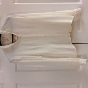 Nwt April Cornell sheer sleeve blouse with princess collar and embroidery