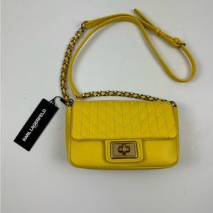 NWT KARL LAGERFELD AGYNESS SHOULDER BAG CROSSBODY PURSE YELLOW LEATHER $228