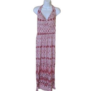 ---  Red White Maxi Length Halter Beach  Dress Size Medium