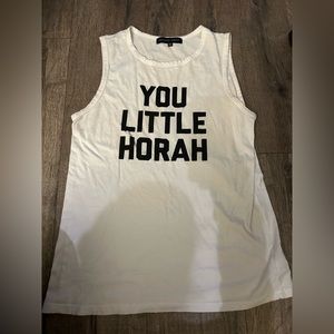 White sleeveless graphic tee “you little horah”