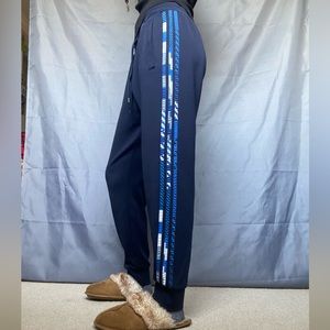 Adidas Rare Navy Blue 3 Stripe Cool Design Medium Joggers With Pockets