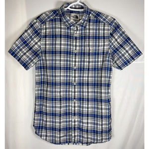 The North Face Shirt Mens Small Blue White Plaid Button Up Short Sleeve Casual