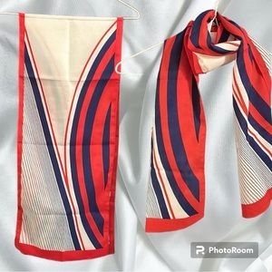 VINTAGE scarf  red/white/blue printed scarf approx 10.5” X 53 inches