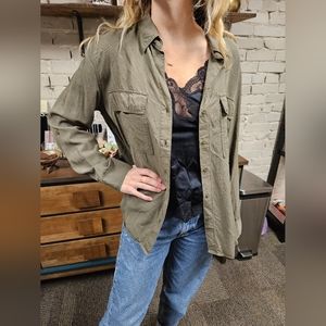 Army Green 'Babaton' Long Sleeve Button Up Top