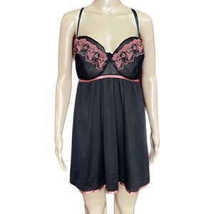 Cacique Black Racerback Negligee Chemise Size 42DDD