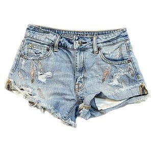 American Eagle Hi-Rise Festival Embroidered Feather Shorts Size 0