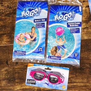 Donut summer swimming pool inflatable set of 3 ring glitter beach ball