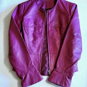 Vintage Shape FX Magenta/Purple Leather Long Sleeve Cropped Jacket