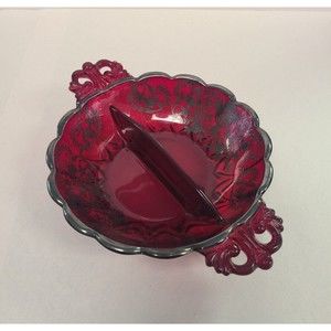 Antique Cranberry Cadium Glass Dish with Sterling Overlay