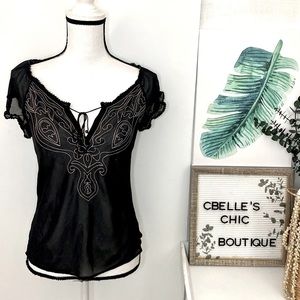 Victoria’s Secret Black Semi-Sheer Embroidered Top/Lingère