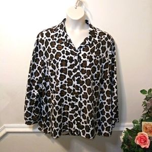 Michael Kors 3X Leopard Print Convertible Tab Sleeve Button Front Tunic Blouse