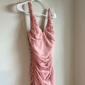 Women’s Rosevelvet Dusty Pink Ruched Bodycon Midi Dress Size Small