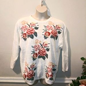 Vintage Chrysantheme Woman Cottagecore/Grannycore Style Rose Embroidered Sweater