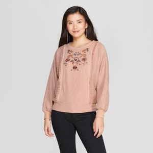 Women's Bat Long Sleeve Embroidered Sweater - Knox Rose™ Pearl XXL