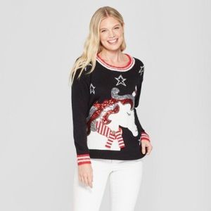 𝅺women's Unicorn Christmas Ugly Sweater - 33 Degrees (Juniors') Black