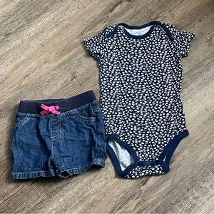 Carter’s Baby Girl Blue Floral Short Sleeve Bodysuit and Denim Shorts Size 24M