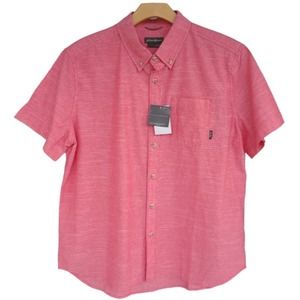 NWT Eddie Bauer Short Sleeve Shirt Size L Red Chambray Cotton Casual Vacation