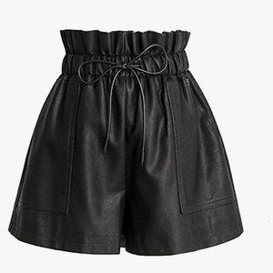 High Waisted Wide Leg Black Faux Leather Shorts- Only Worn Once