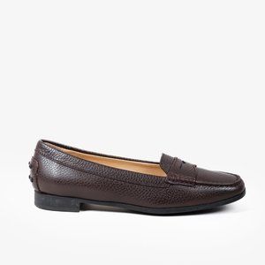 Tod's Brown Grained Leather Loafers