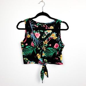 Forever 21 Tropical Tied Black Summer Crop Top