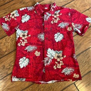 Palmwave Hawaii men’s red button down floral shirt tropical vacation Hawaiian L